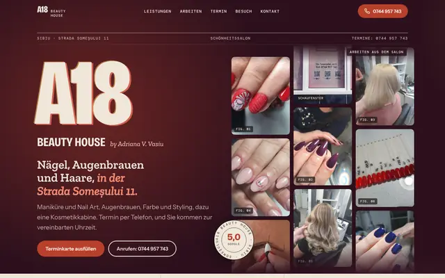 Website von A18 Beauty House